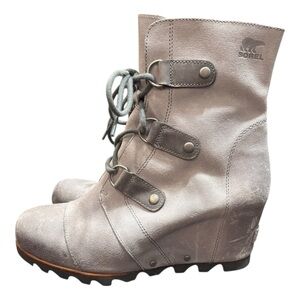 Sorel Joan of Arctic Wedge II Taupe Leather Ankle Boots Size US 10 Women’s
